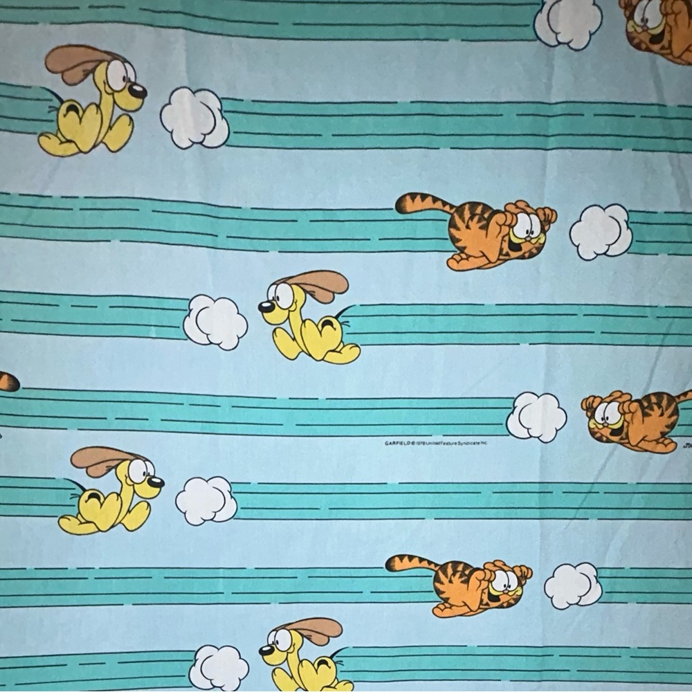 ! Vintage GARFIELD and ODIE twin flat sheet 67x84in CRAFT FABRIC 1978 Jim Davis